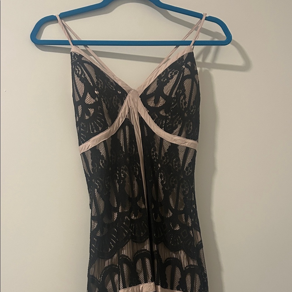 Chic Black and Creme Lace Long Dress